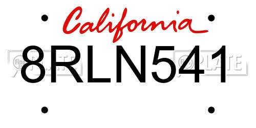 8RLN541 California License Plate