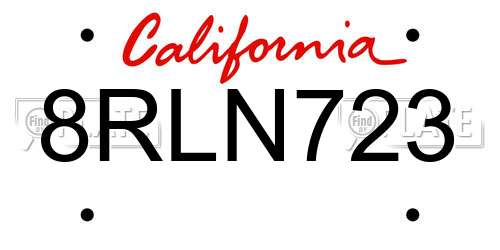 8RLN723 California License Plate