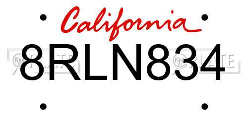 8RLN834 California License Plate