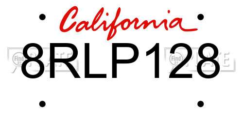 8RLP128 California License Plate