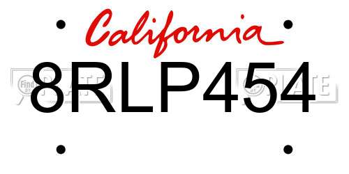 8RLP454 California License Plate