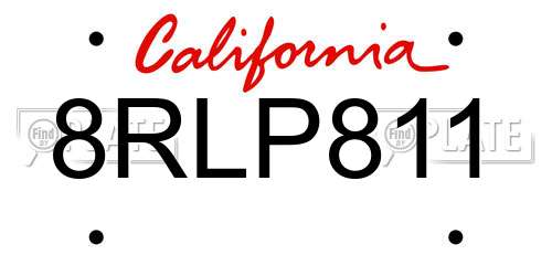 8RLP811 California License Plate