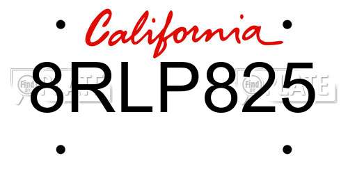 8RLP825 California License Plate