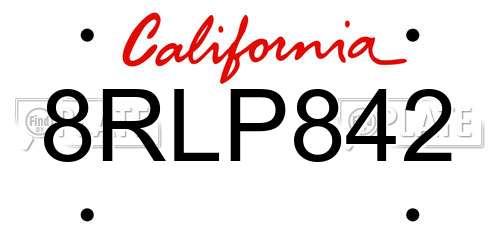 8RLP842 California License Plate