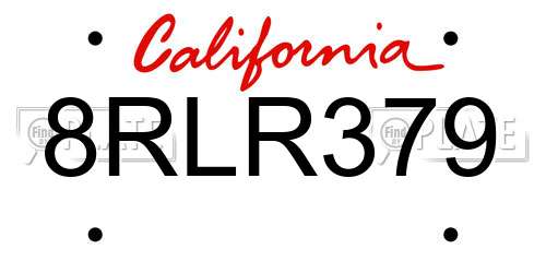 8RLR379 California License Plate