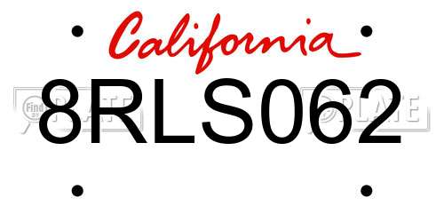 8RLS062 California License Plate