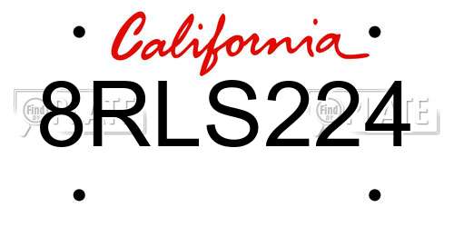 8RLS224 California License Plate