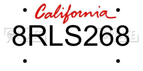 8RLS268 California License Plate
