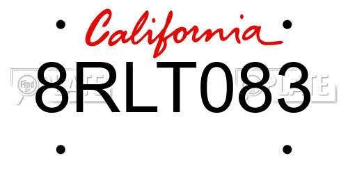 8RLT083 California License Plate