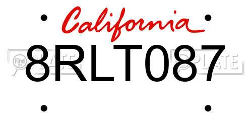 8RLT087 California License Plate