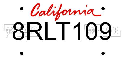 8RLT109 California License Plate