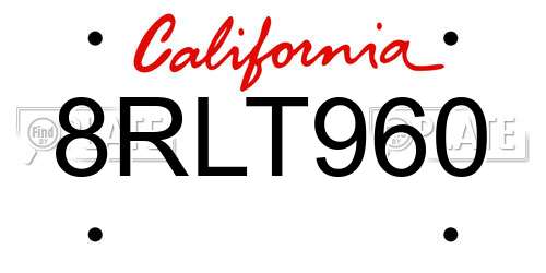 8RLT960 California License Plate