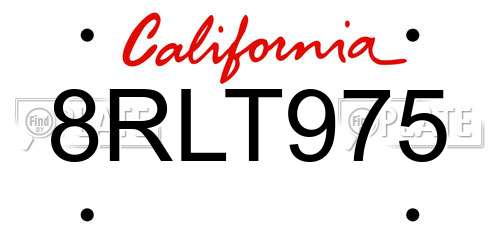 8RLT975 California License Plate