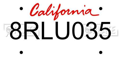 8RLU035 California License Plate