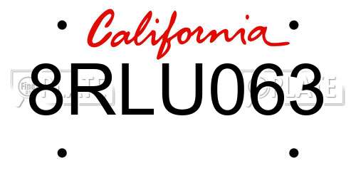 8RLU063 California License Plate