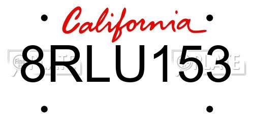 8RLU153 California License Plate