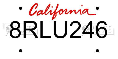 8RLU246 California License Plate