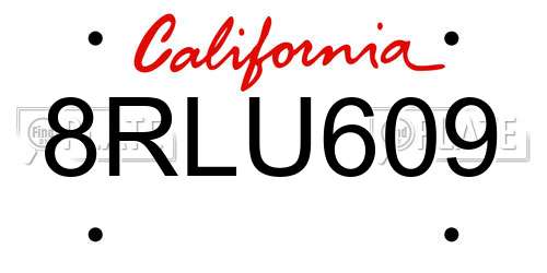 8RLU609 California License Plate