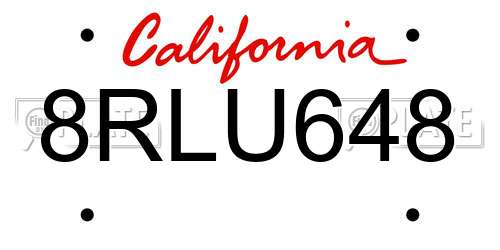 8RLU648 California License Plate
