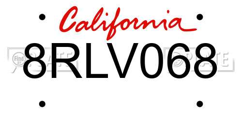 8RLV068 California License Plate