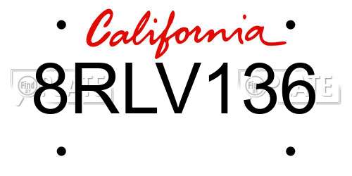 8RLV136 California License Plate