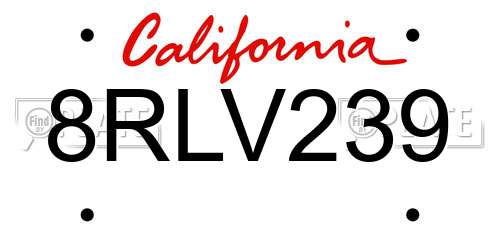 8RLV239 California License Plate