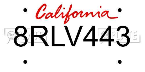 8RLV443 California License Plate