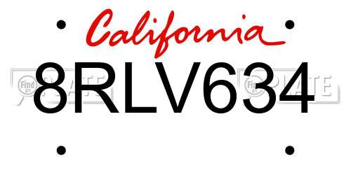 8RLV634 California License Plate