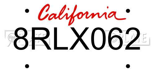 8RLX062 California License Plate