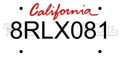 8RLX081 California License Plate