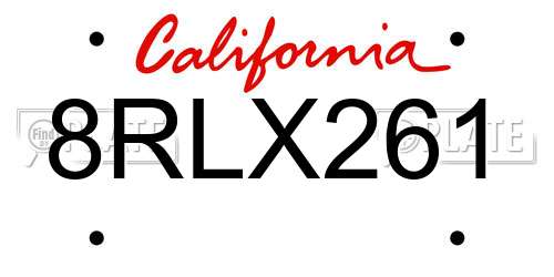 8RLX261 California License Plate