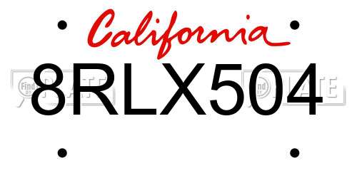 8RLX504 California License Plate