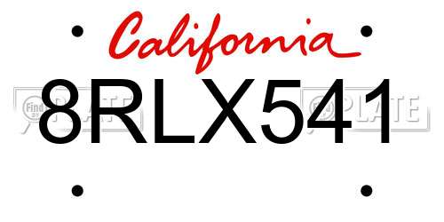 8RLX541 California License Plate