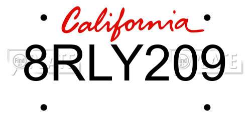 8RLY209 California License Plate