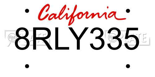 8RLY335 California License Plate