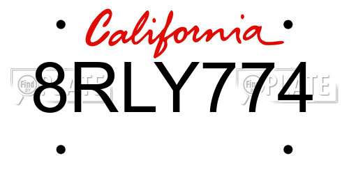 8RLY774 California License Plate