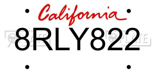 8RLY822 California License Plate