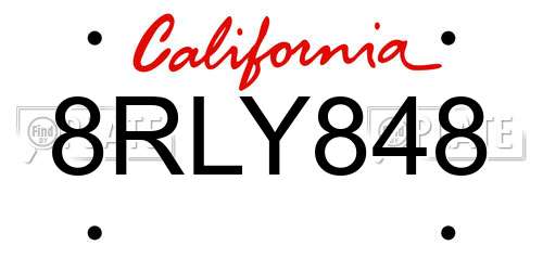 8RLY848 California License Plate