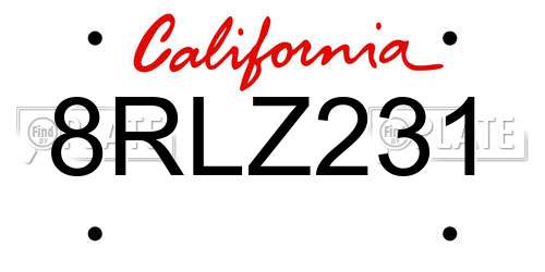 8RLZ231 California License Plate