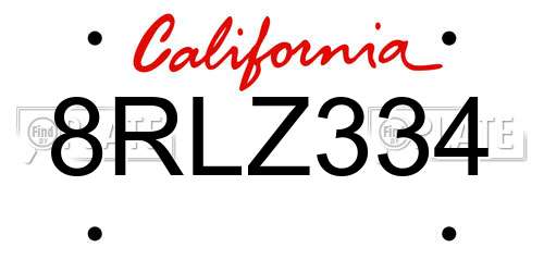 8RLZ334 California License Plate