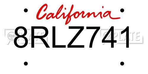 8RLZ741 California License Plate