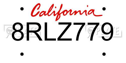 8RLZ779 California License Plate