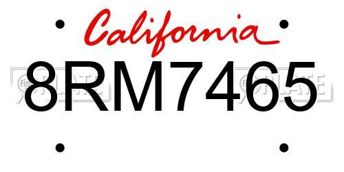 8RM7465 California License Plate