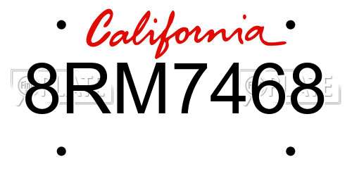 8RM7468 California License Plate