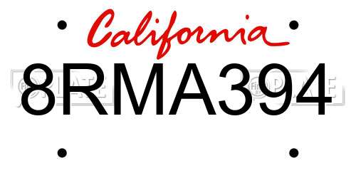 8RMA394 California License Plate