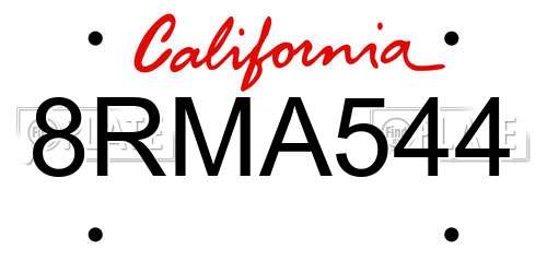 8RMA544 California License Plate