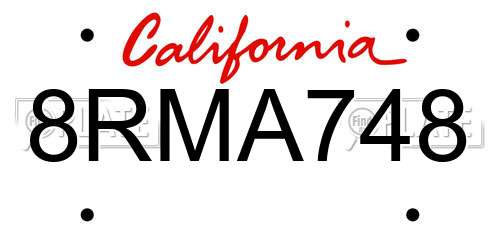 8RMA748 California License Plate