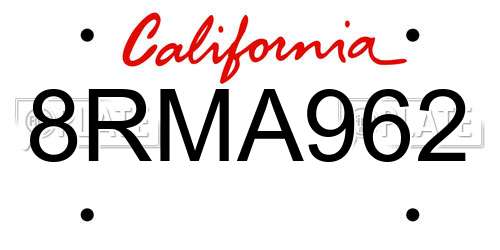 8RMA962 California License Plate