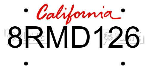 8RMD126 California License Plate