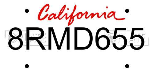 8RMD655 California License Plate